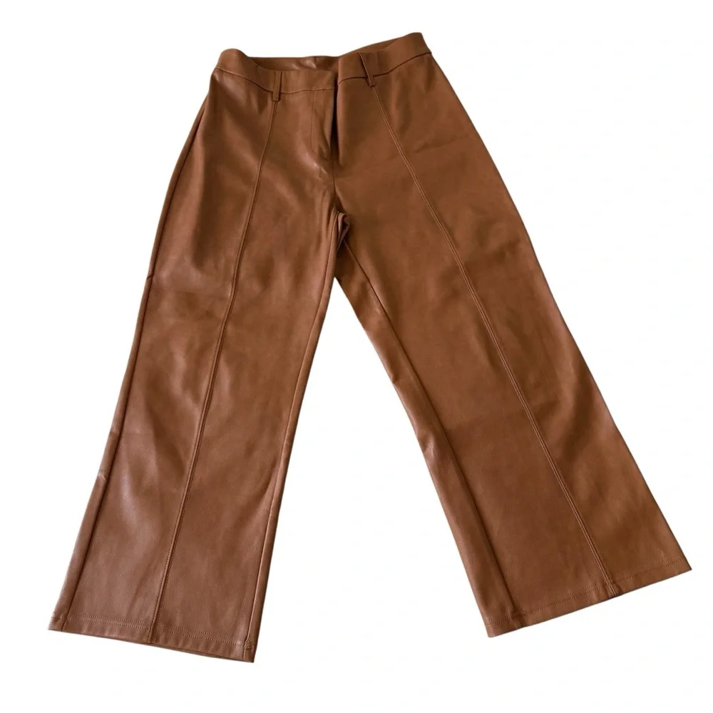 Faux Leather Wide Leg Cropped Pants - Picture 2 of 4